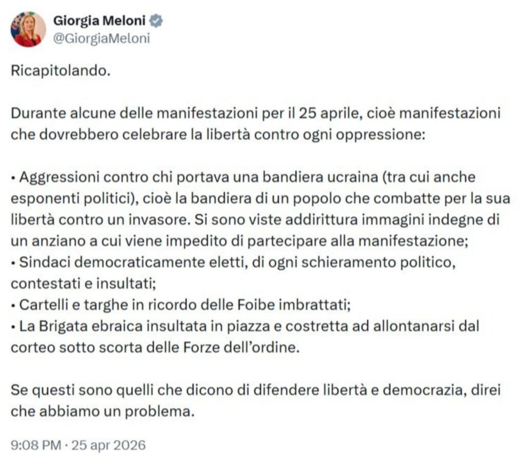 X di Giorgia Meloni su 25 Aprile